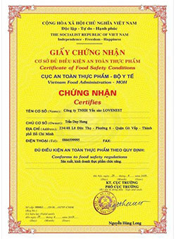 Giấy chứng nhận yến sào